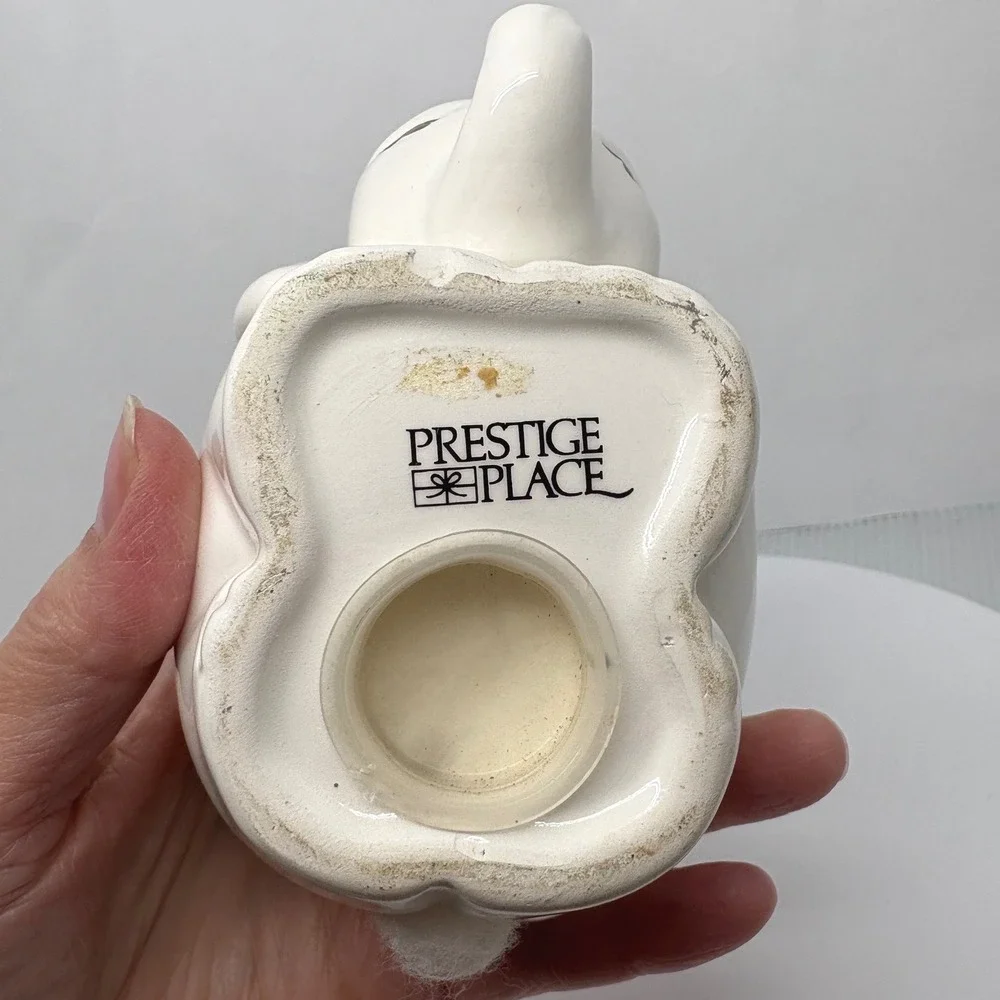 Prestige Place Ceramic Elephant Figurine White Floral Greek Key Border 4 Inch
